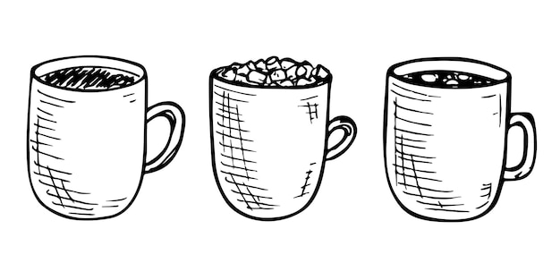 Schattig kopje thee en koffie illustratie Eenvoudige mok clipart Gezellige huis doodle set