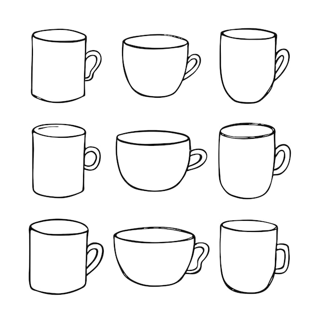 Schattig kopje thee en koffie illustratie Eenvoudige mok clipart Gezellige huis doodle set