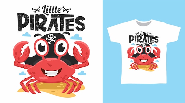 Vector schattig krab piraten t-shirt ontwerp