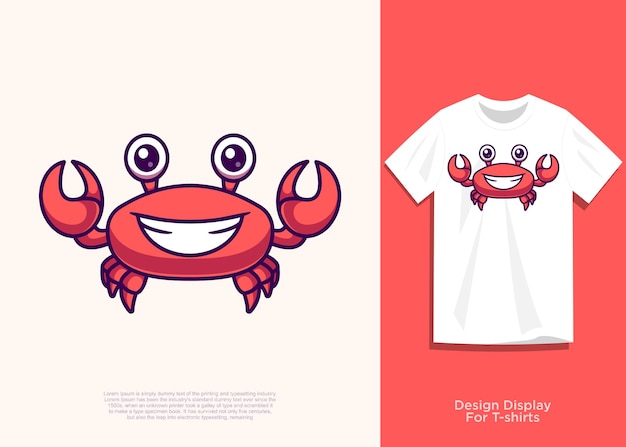 Schattig krab vector illustratie plat cartoon stijl ontwerp met toegevoegde look op t-shirt