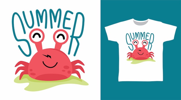 Schattig krab zomer t-shirt ontwerp