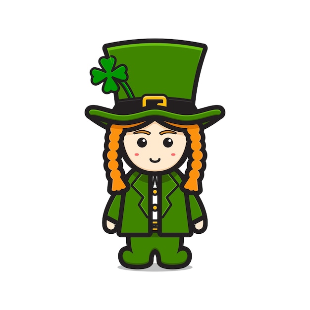 Schattig leprechaun saint patrick day karakter met klaver cartoon vector pictogram illustratie