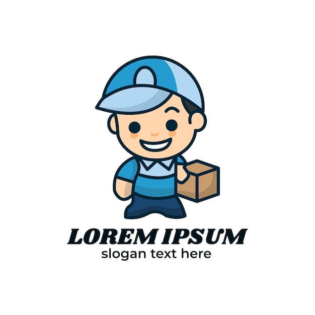 Schattig levering mascotte logo ontwerp eenvoudige mascotte levering illustratie koerier pictogram vector witte achtergrond