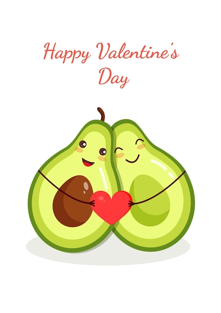 Schattig liefdevol paar helften van een avocado knuffelen en houden een hart valentijnsdag