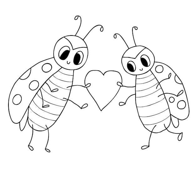 Schattig lieveheersbeestje Liefdevolle paar insecten met hart