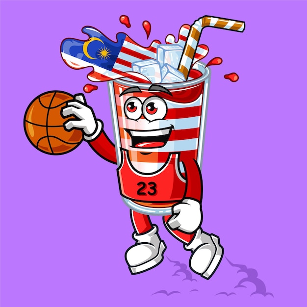 Vector schattig maleisië drankje vlag spelen basketbal mascotte vectorillustratie