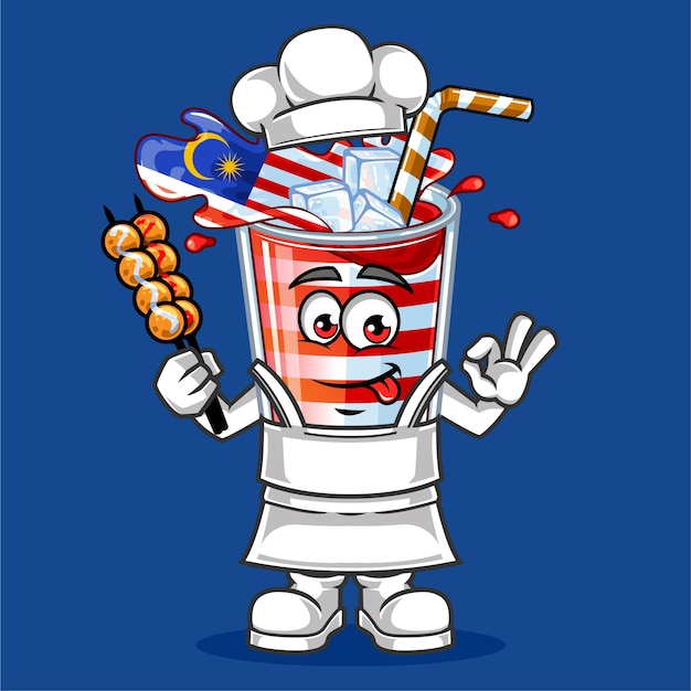 Vector schattig maleisië drinken vlag voedsel chef vector mascotte illustratie