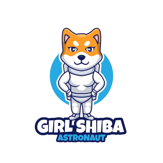 Schattig meisje astronaut shiba inu cartoon karakter mascotte logo ontwerp