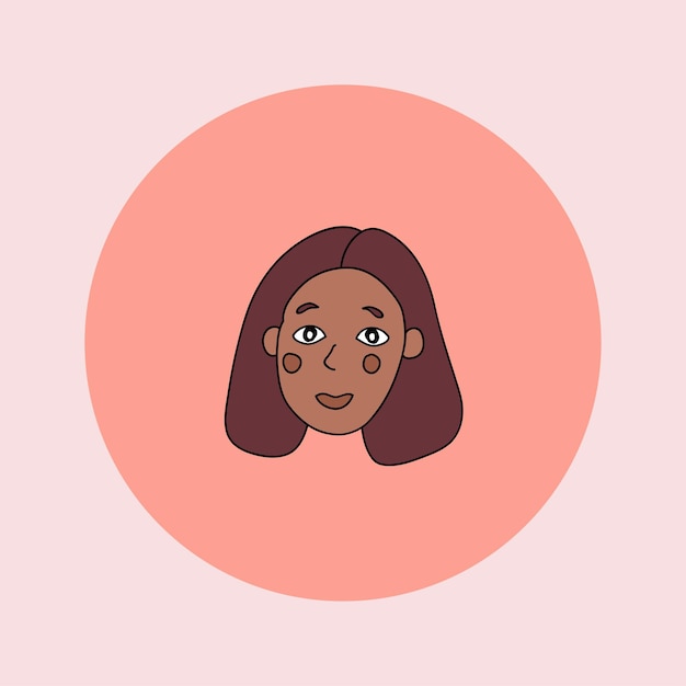 Schattig meisje avatar Tienermeisje gezicht portret met positieve gezichtsuitdrukking hand getrokken doodle schets vectorillustratie