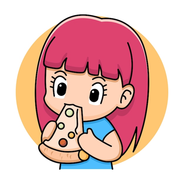 schattig meisje dat pizza-cartoonontwerp eet