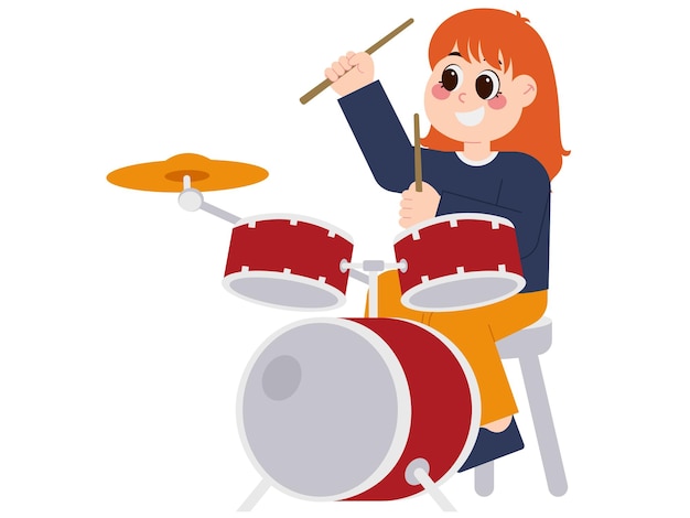 Schattig meisje drummen illustratie