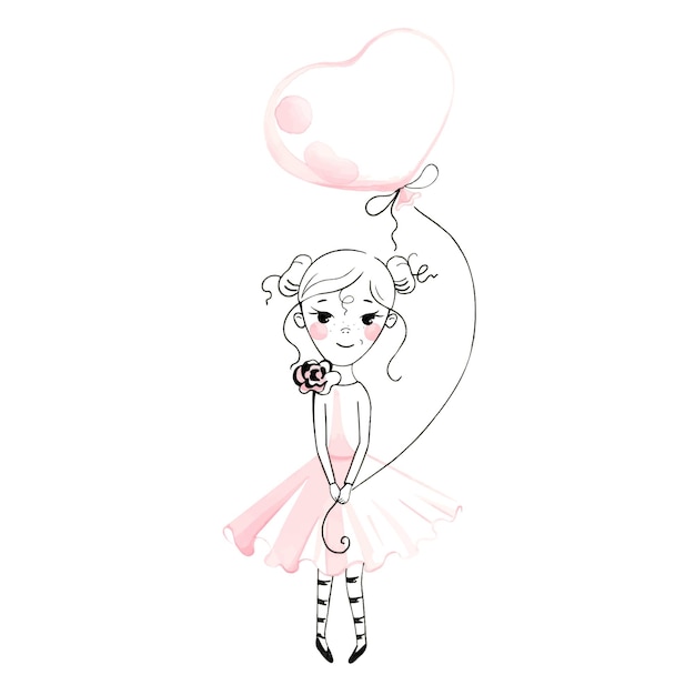 Schattig meisje met ballon Aquarel illustratie