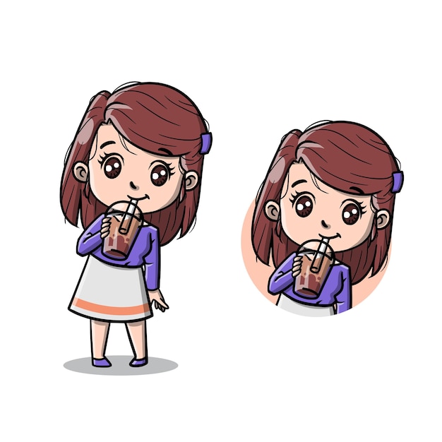 Schattig meisje met Bubble Boba Tea Cartoon