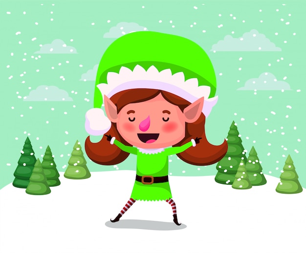 Vector schattig meisje santa helper in de snowscape