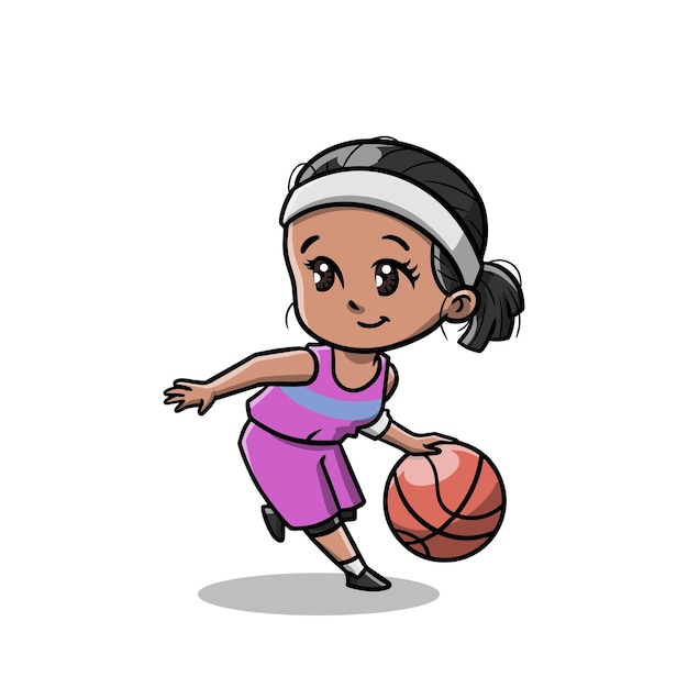 Schattig meisje speelt basketbal tekenfilm