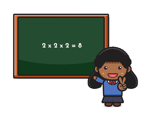 Schattig meisje student gemakkelijk doen wiskunde cartoon pictogram vectorillustratie. Ontwerp geïsoleerd op witte platte cartoon stijl.