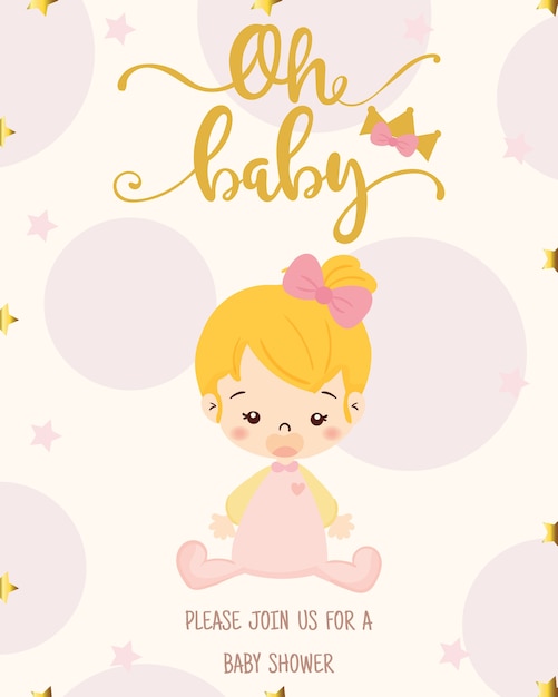 schattig meisje voor baby shower uitnodiging kaart ontwerpsjabloon