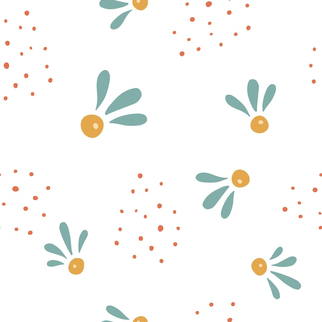 Schattig minimalistisch bloemen vectorpatroon met kleine bessen en groene bladeren voor textiel, wikkels