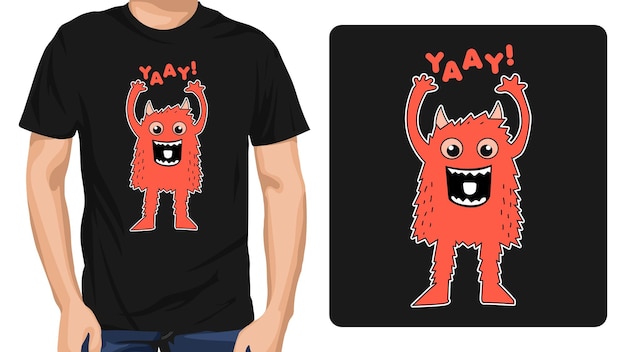 schattig monster yaay kawaii tshirt ontwerpsjabloon