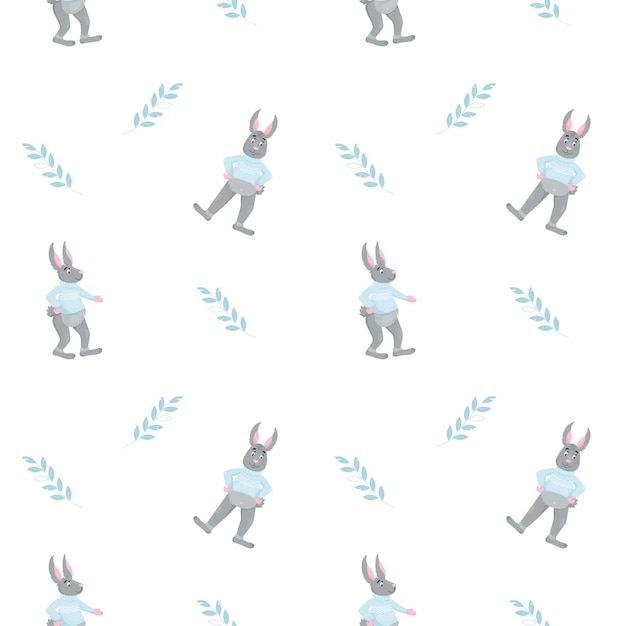 Schattig naadloos kinderachtig patroon met cartoon konijntjes Paashazen en lente takje