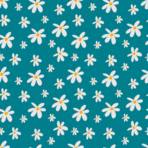 Schattig naadloos patroon met bloemen en ronde vlekken Grappige bloemenprint bloemenachtergrond met kleine witte verspreide bloemen en stippen Eenvoudige meisjesachtige print voor design- en modeprints