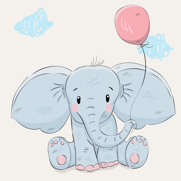 Schattig olifant cartoon hand getrokken