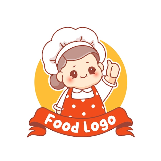 Schattig oma chef-kok mascotte logo voor restaurant culinair logo