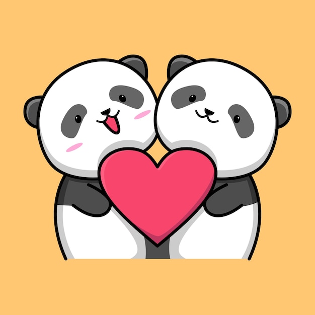 schattig paar panda met liefde cartoon ontwerp