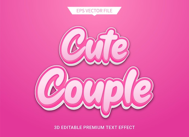 Schattig paar roze 3d bewerkbare tekststijl effect premium vector