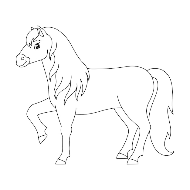 Schattig paard Boerderijdieren Kleurboek pagina voor kinderen Cartoon stijl