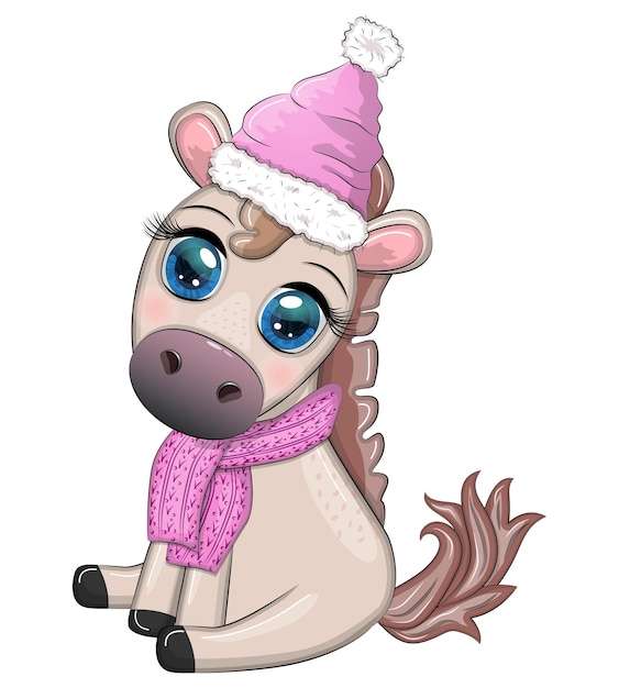 Schattig paard pony in kerstmuts met snoep kane Kerst bal cadeau schaatsen Winter Kerstmis