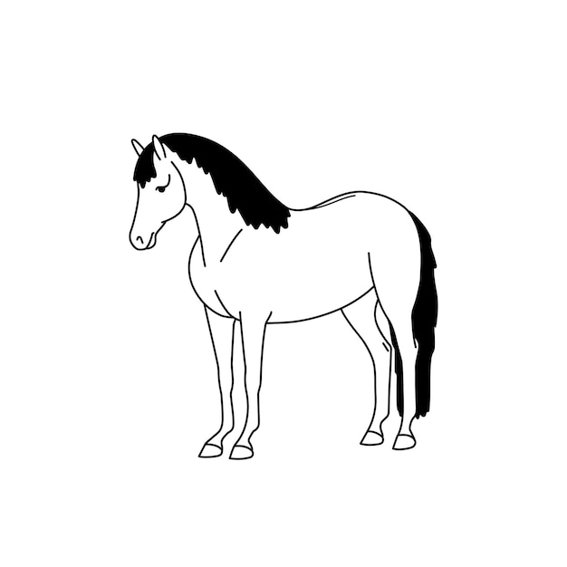Schattig paard staat stil, geschilderd in minimalistische stijl