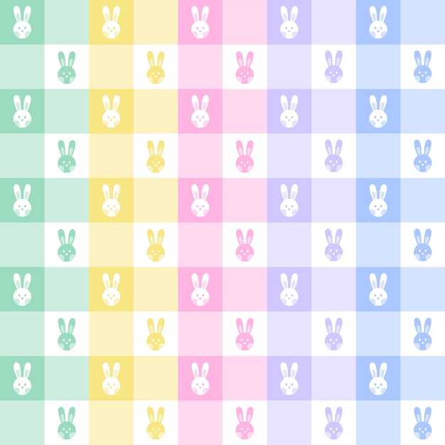 Schattig paasei konijn konijn dier huisdier regenboog geruite kleurrijke geruite gingham patroon achtergrond