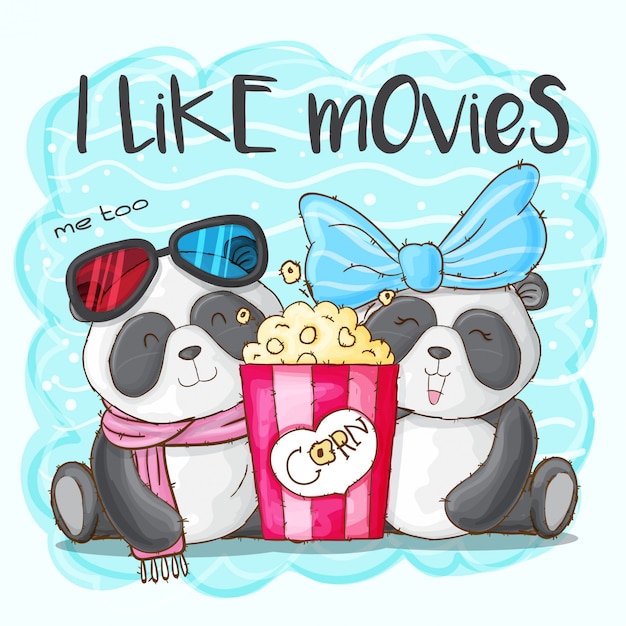 Schattig panda dier en popcorn-vector