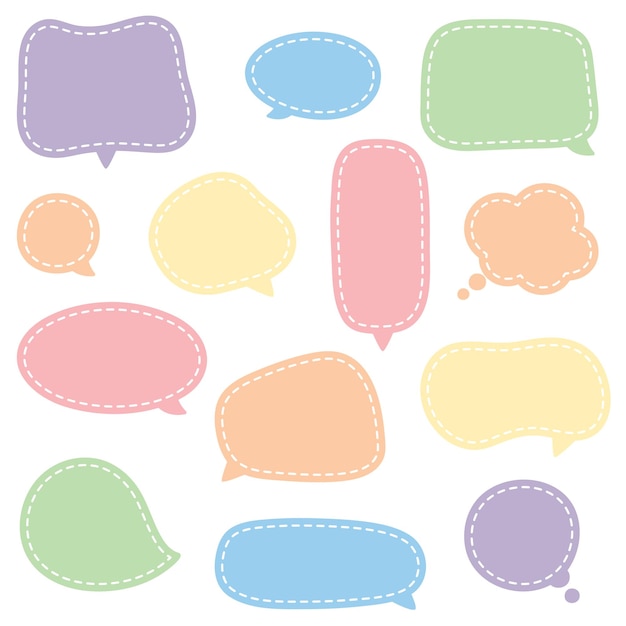 Schattig pastel gekleurde hand getrokken tekstballon frame icon set Doodle vectorillustratie