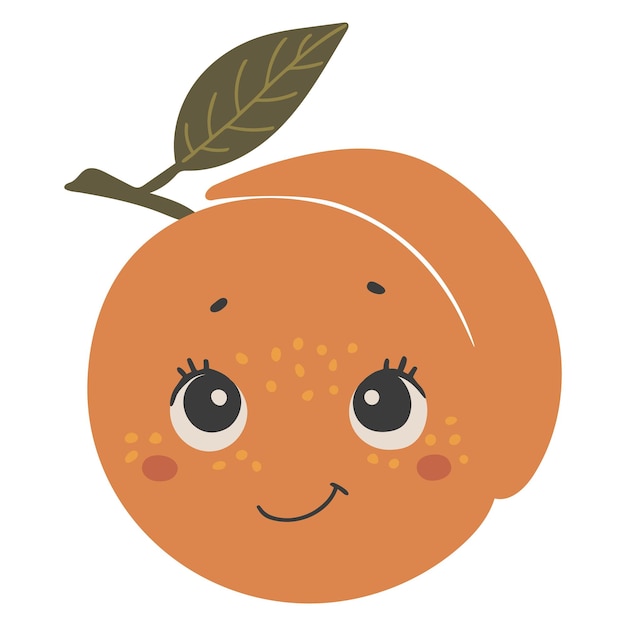 Vector schattig perzikfruit vector fruit met gezicht gelukkig perzik vector zomerfruit met ogen kinderen grappig ziek