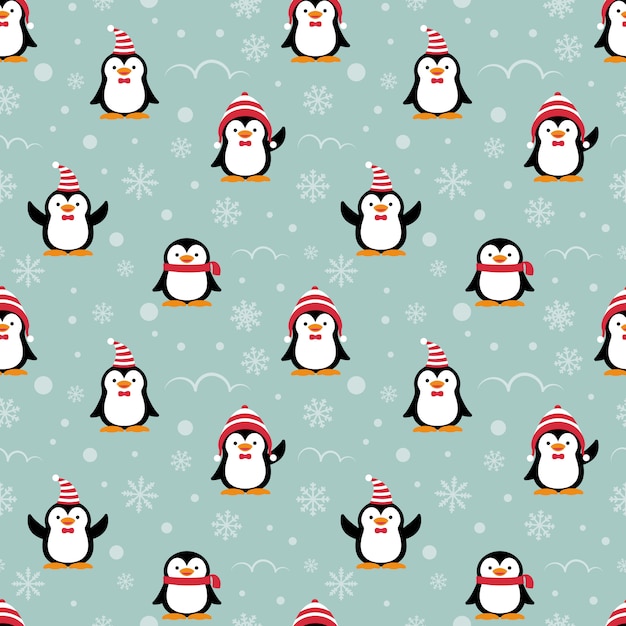 Vector schattig pinguïns cartoon naadloze patroon.
