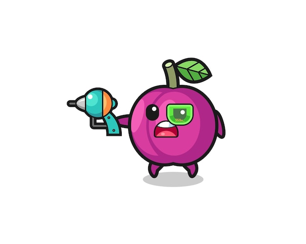 Vector schattig pruimfruit met een schattig ontwerp van een toekomstig pistool