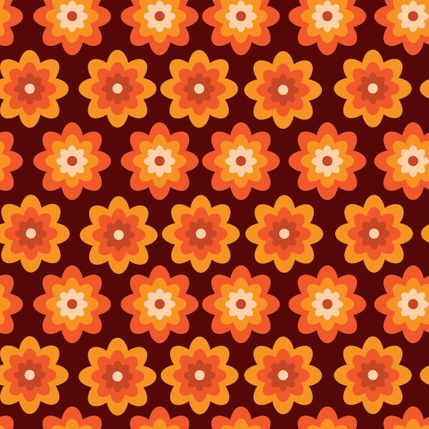 Schattig retro jaren 70 groovy hippie oranje bloemen naadloos patroon