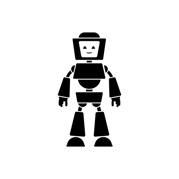 Schattig robot pictogram geïsoleerd op witte achtergrond grappige futuristische bot met lachend vriendelijk gezicht en scherm humanoïde machine schattig cyborg symbool vector illustartion