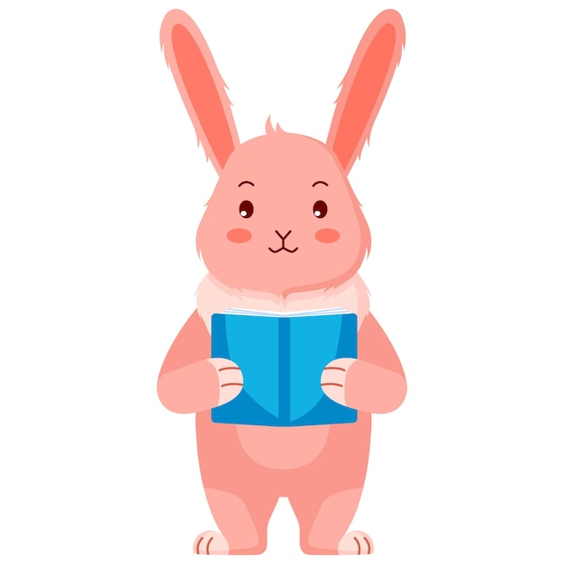 Schattig roze konijn met een boek