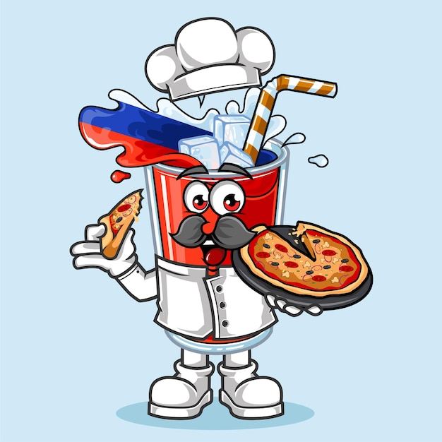 Vector schattig rusland drinken vlag chef-kok pizza mascotte vectorillustratie