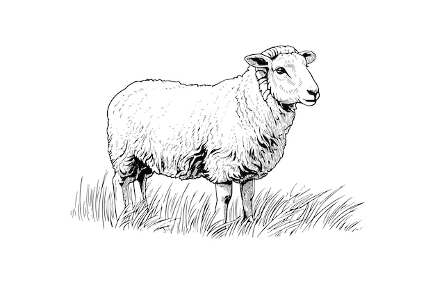 Schattig schaap of lamsvlees gravure stijl vector illustratie Realistisch beeld