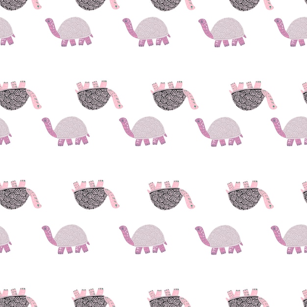 Schattig schildpadden naadloos patroon. Grappige dieren sieraad. Herhaalde textuur in doodle stijl voor stof, inpakpapier, behang, weefsel. Vector illustratie.