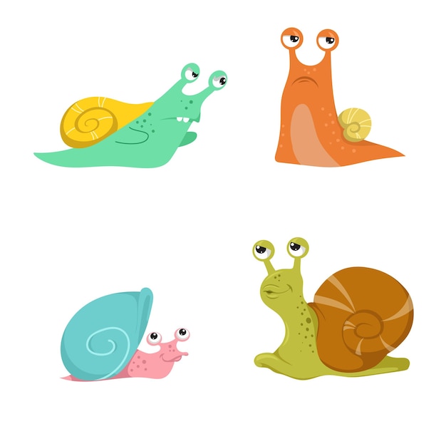 Schattig slakken set Verschillende snailpaced slakken grappige slak tekens collectie vectorillustraties geïsoleerd op witte achtergrond