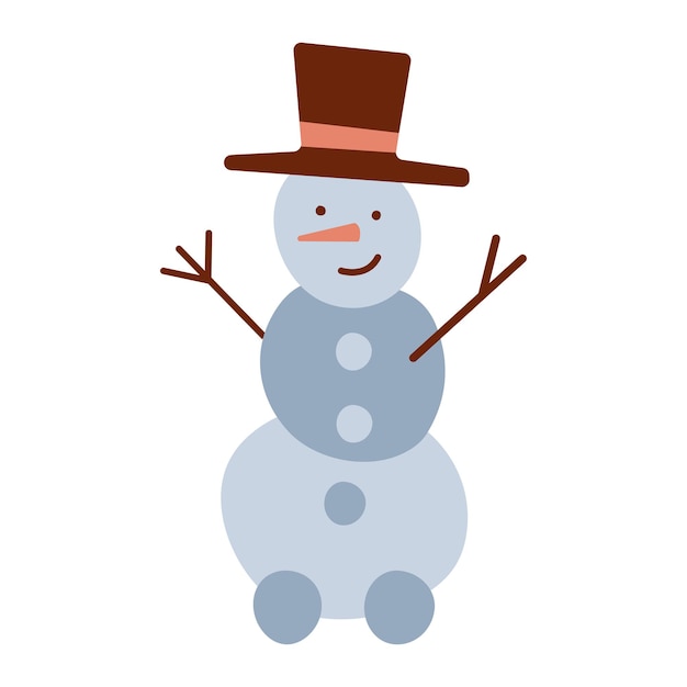 Schattig sneeuwpop karakter in retro hoed uit de vrije hand geïsoleerd element platte vectorillustratie alleen kleuren ...
