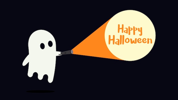 Schattig spookkarakter vond net het Happy Halloween-bericht met zijn zaklamp Vector illustratie