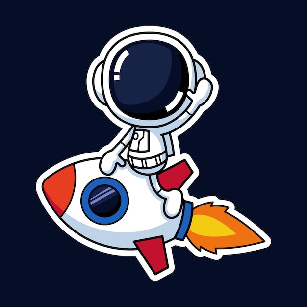 Vector schattig stripfiguur van een astronaut die op een raket rijdt premium vector graphic asset