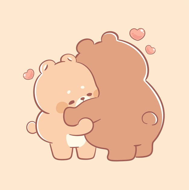 Vector schattig teddybeer paar valentijnsdag kawaii cartoon illustratie