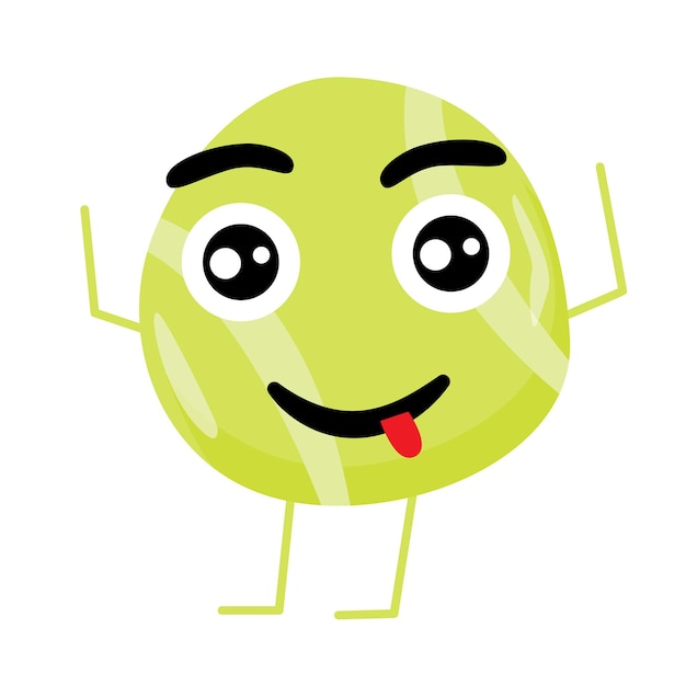 Schattig tennisbal stripfiguur. Vectorillustratie.